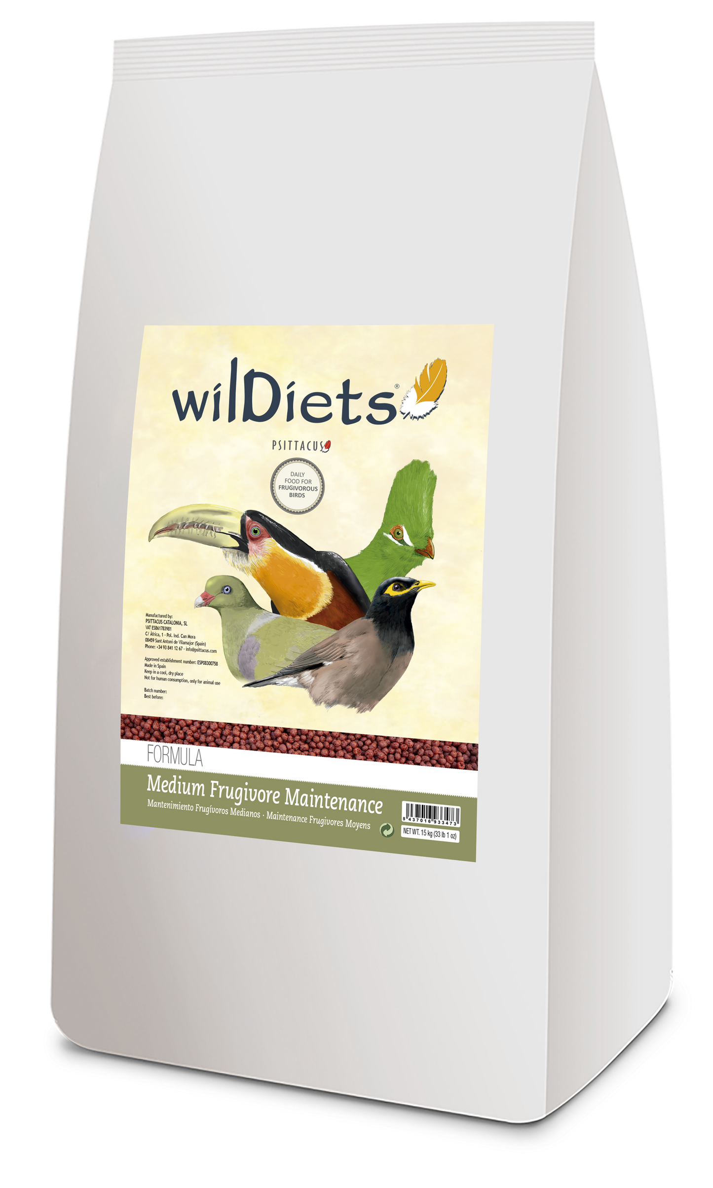Psittacus Alimento Frugívoros Medium Maintenance 15 Kg