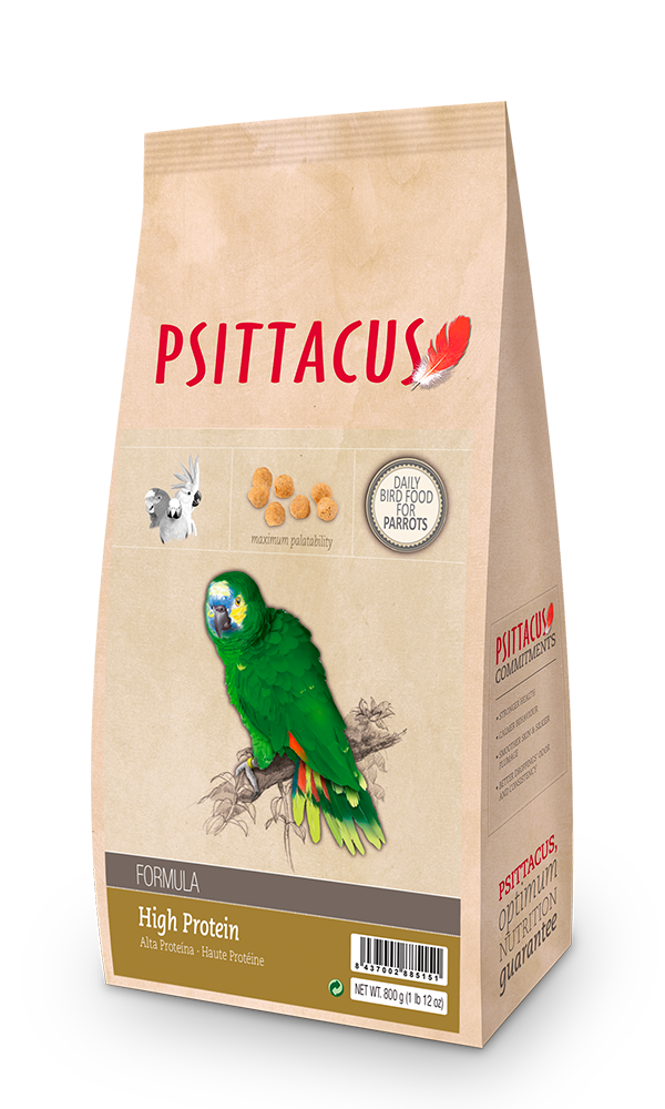PELLET ALTA PROTEÍNA 800gr Amazonas, Cacatúas, Cacatúas blancas, Cotorras de collar, Loro cabeciazul