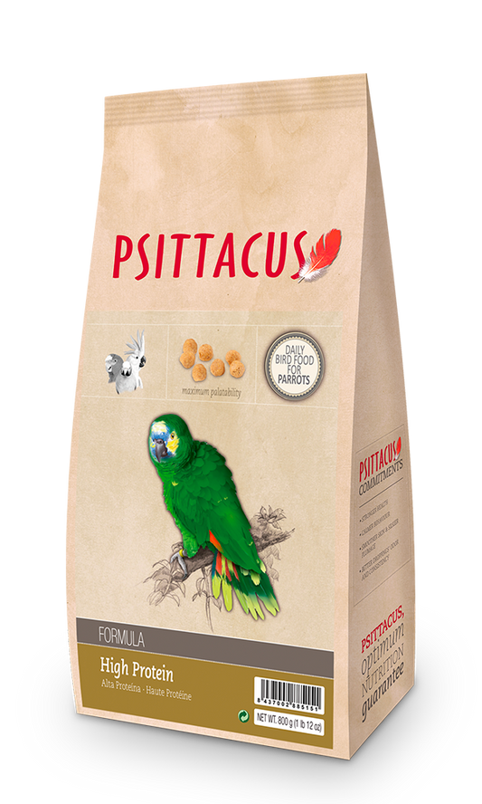 PELLET ALTA PROTEÍNA 800gr      Amazonas, Cacatúas, Cacatúas blancas, Cotorras de collar, Loro cabeciazul