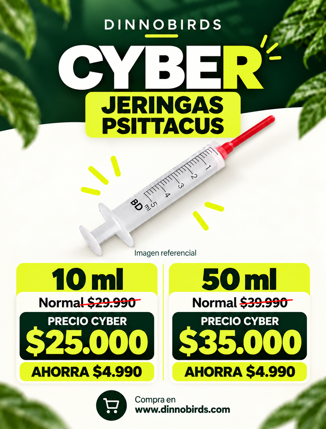 Oferta Cyber jeringas Psittacus, formato 50 ml a $35.000