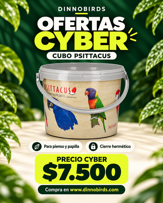 Cubo Psittacus para pienso y papilla, oferta Cyber $7.500